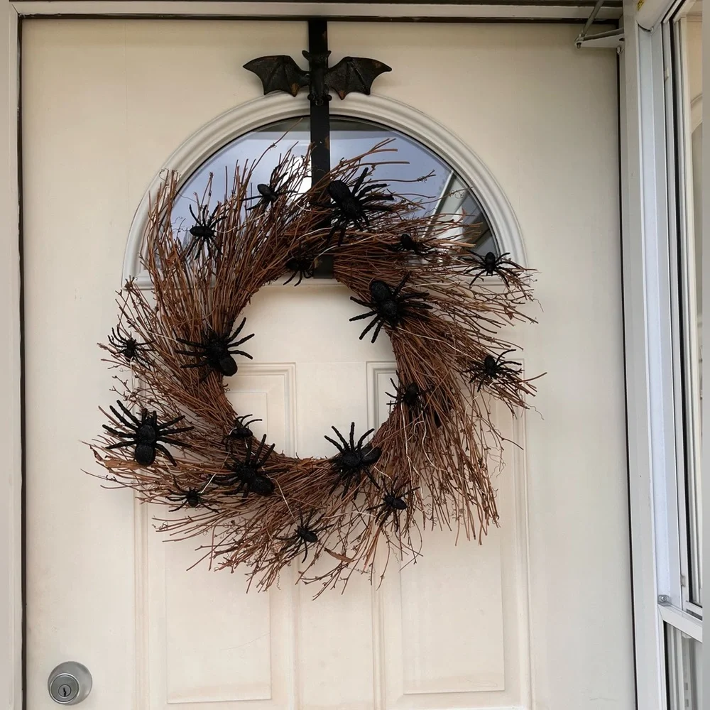 Halloween Twiggy Rattan Branchy Spider Wreath LED Light-up Lit 25” Decor 🕸️